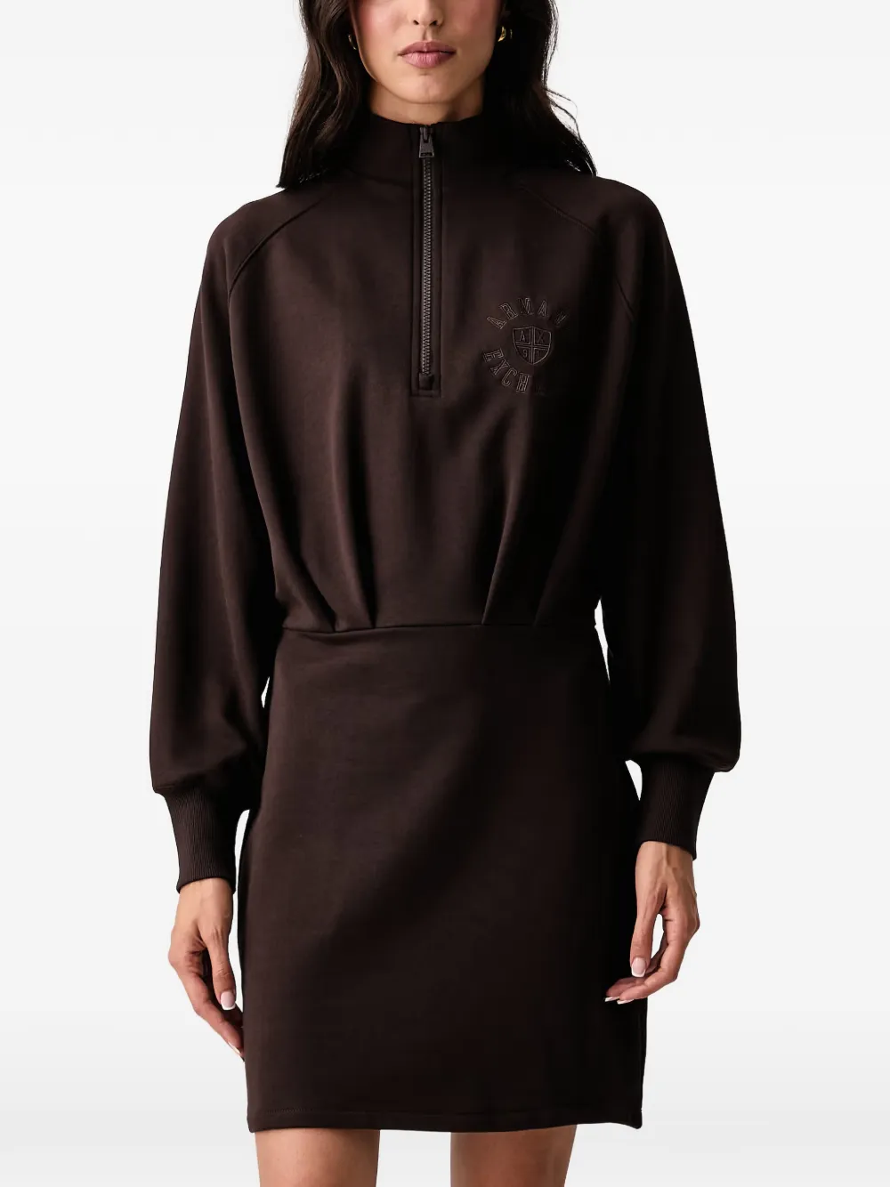 Armani Exchange robe courte à col zippé et logo brodé - Marron