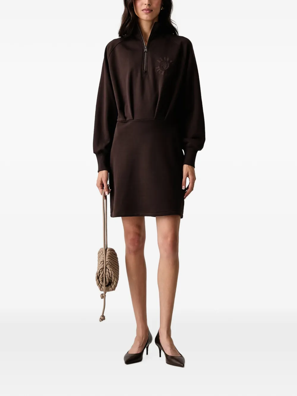 Armani Exchange Mini-jurk met geborduurd logo en kwartrits Bruin