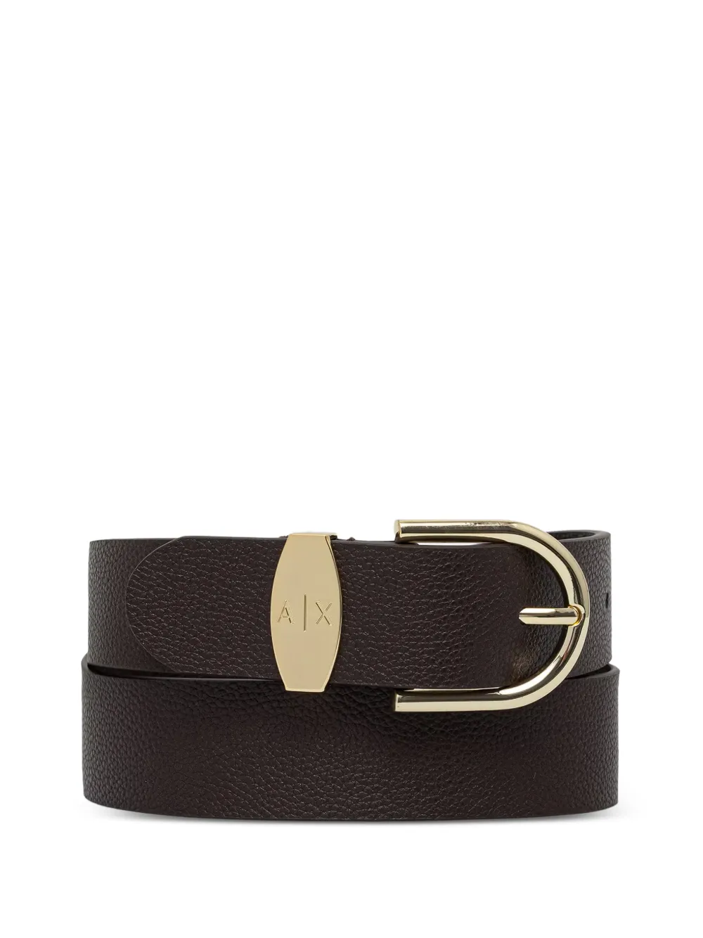 Armani Exchange logo-plaque pebbled-effect belt - Braun