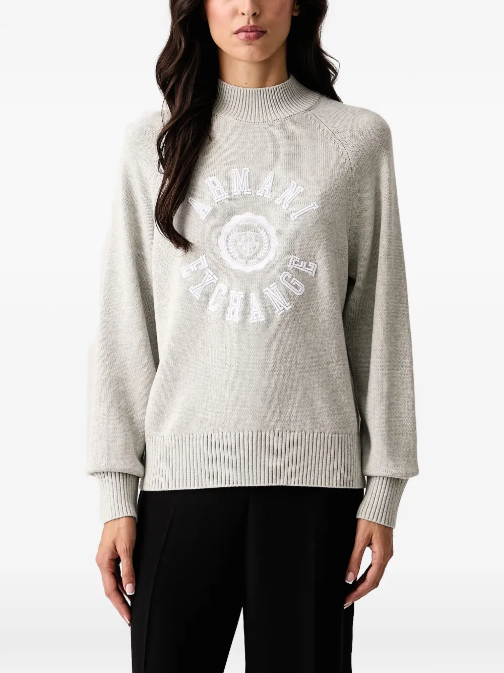 Armani Exchange logo-embroidered high-neck sweater Grijs