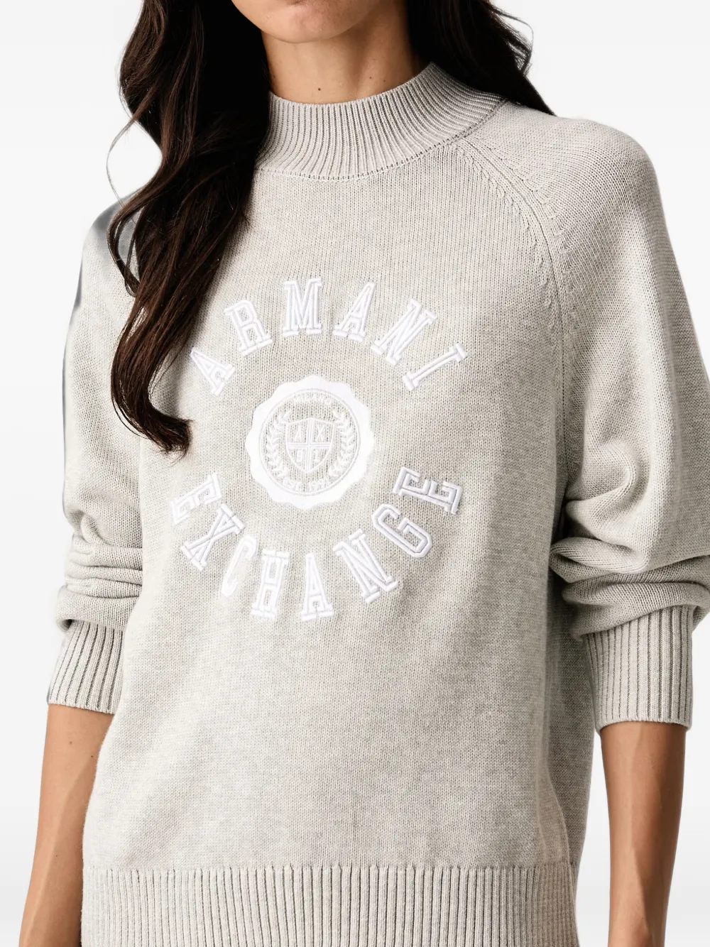 Armani Exchange logo-embroidered high-neck sweater Grijs