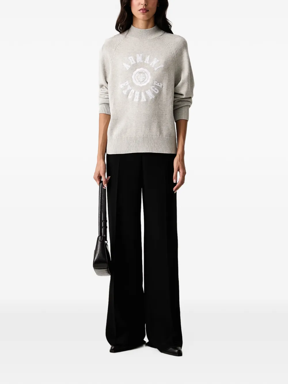Armani Exchange logo-embroidered high-neck sweater Grijs