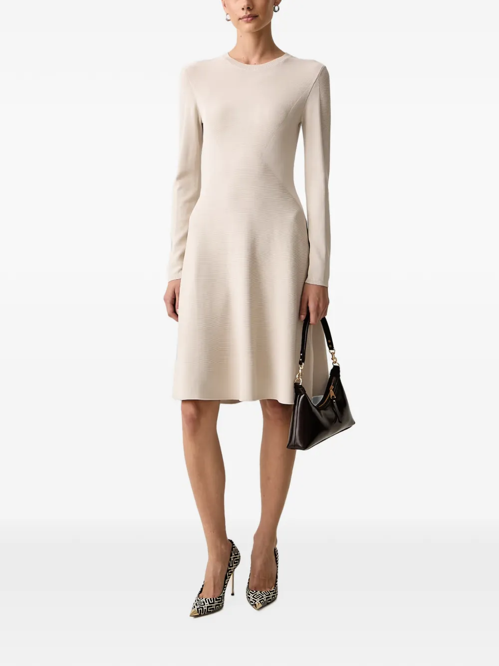 Armani Exchange Fijngebreide midi-jurk met lange mouwen Beige