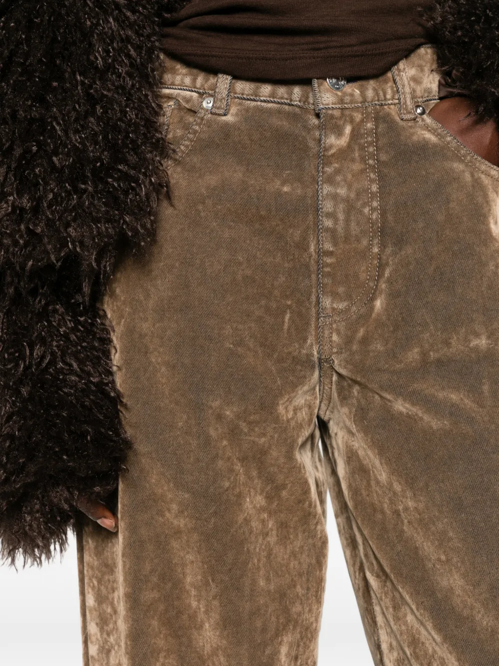 Nine In The Morning Gea jeans met fluwelen effect Bruin