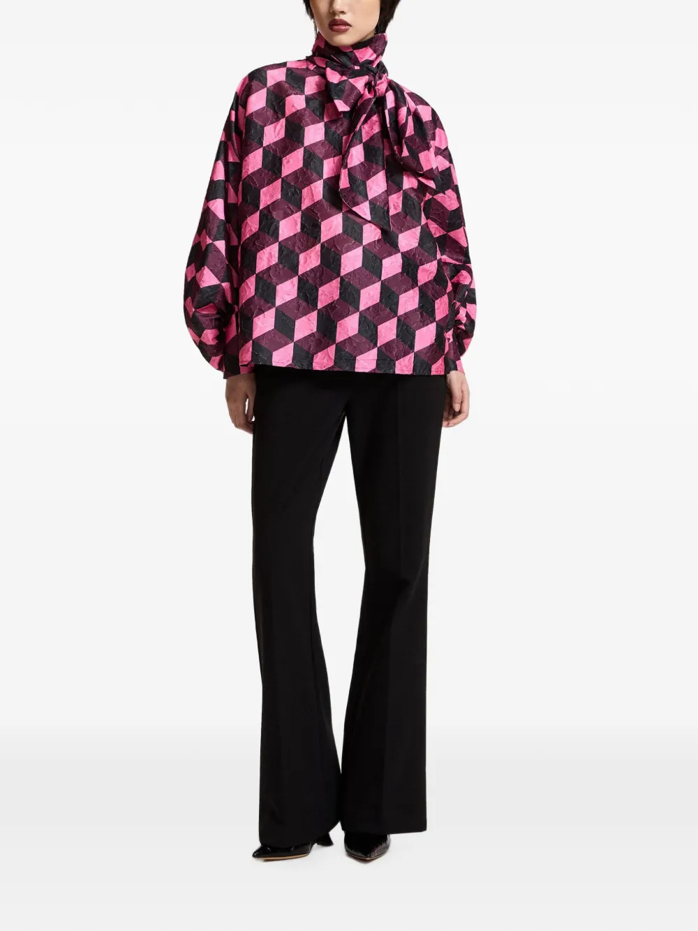 Essentiel Antwerp Komo pussy-bow puff-sleeved blouse Rood
