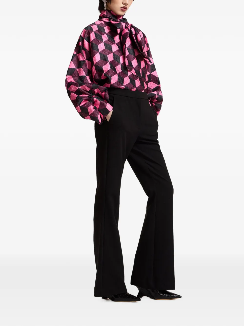 Essentiel Antwerp Komo pussy-bow puff-sleeved blouse Rood
