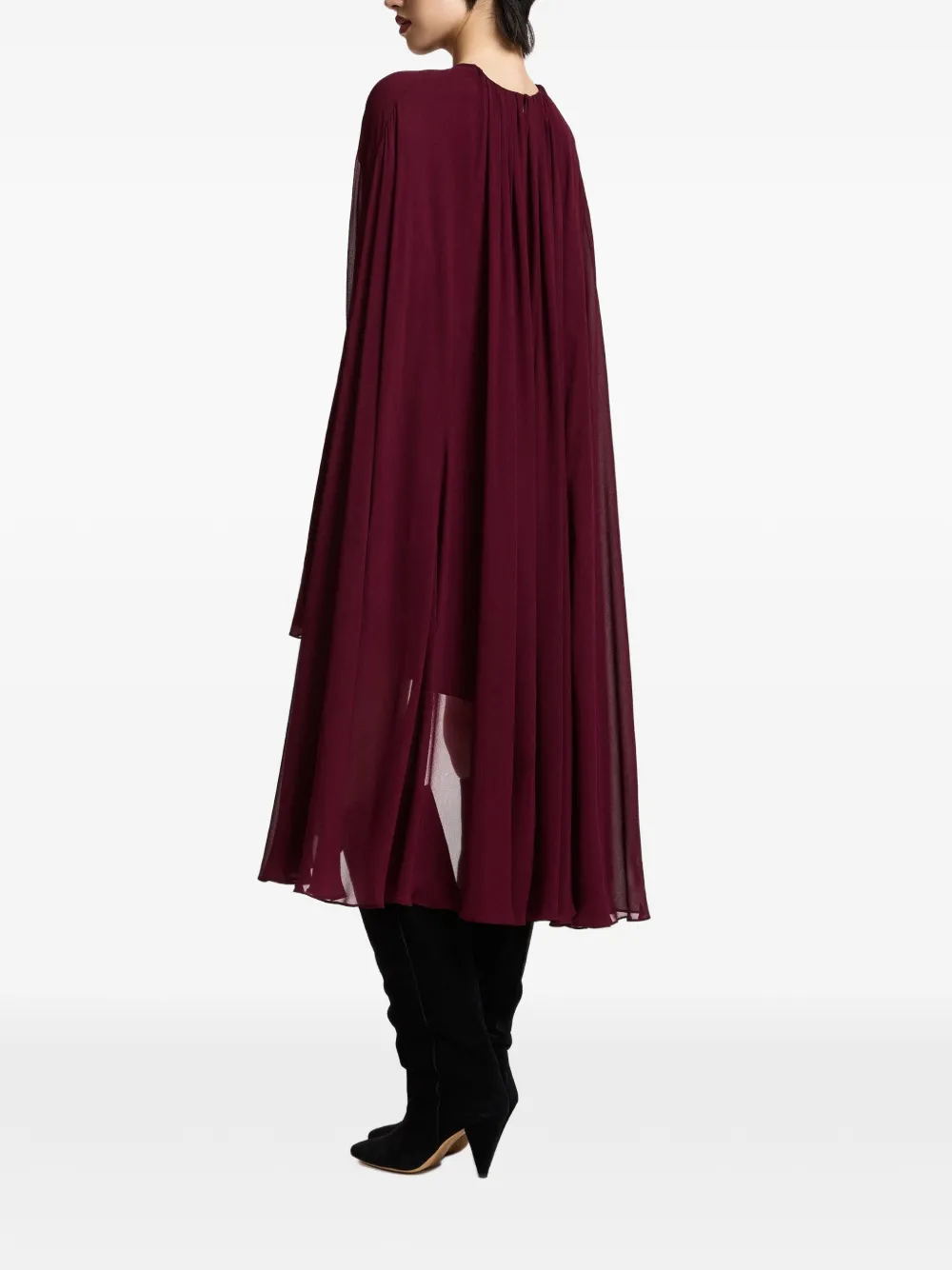 Essentiel Antwerp Kaydence asymmetrische mini-jurk met gesmockte achterkant en cape-laag Rood