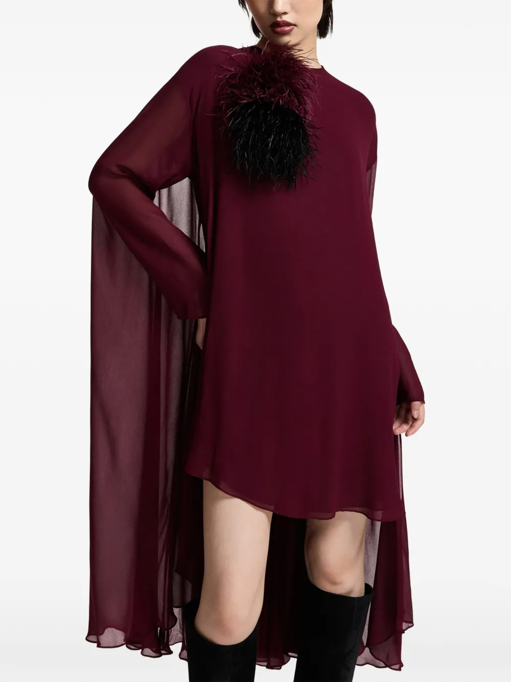 Essentiel Antwerp Kaydence asymmetrische mini-jurk met gesmockte achterkant en cape-laag Rood
