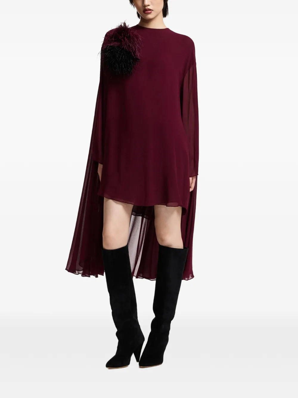 Essentiel Antwerp Kaydence asymmetrische mini-jurk met gesmockte achterkant en cape-laag Rood