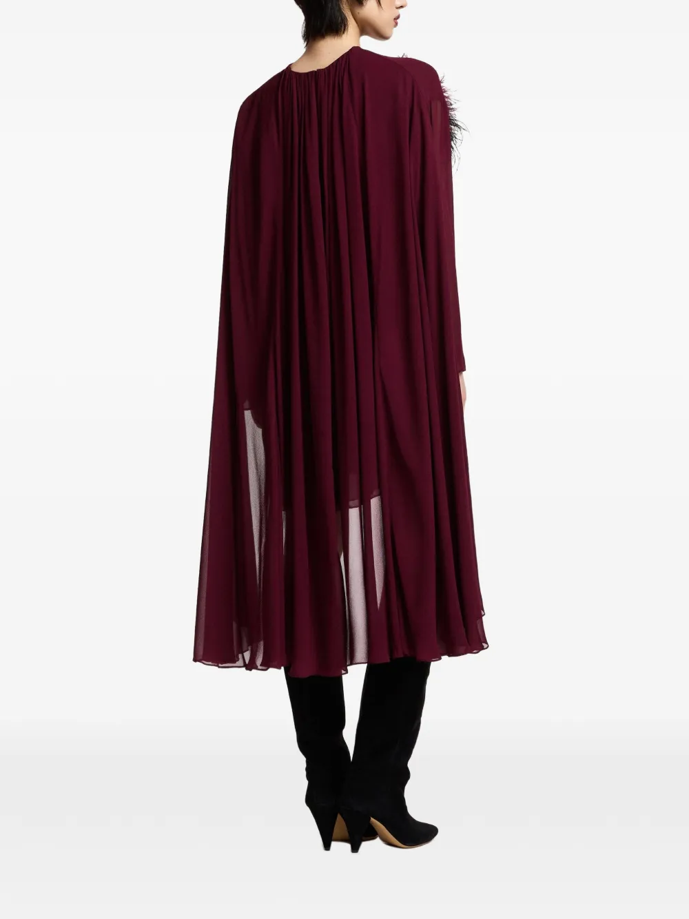 Essentiel Antwerp Kaydence asymmetrische mini-jurk met gesmockte achterkant en cape-laag Rood