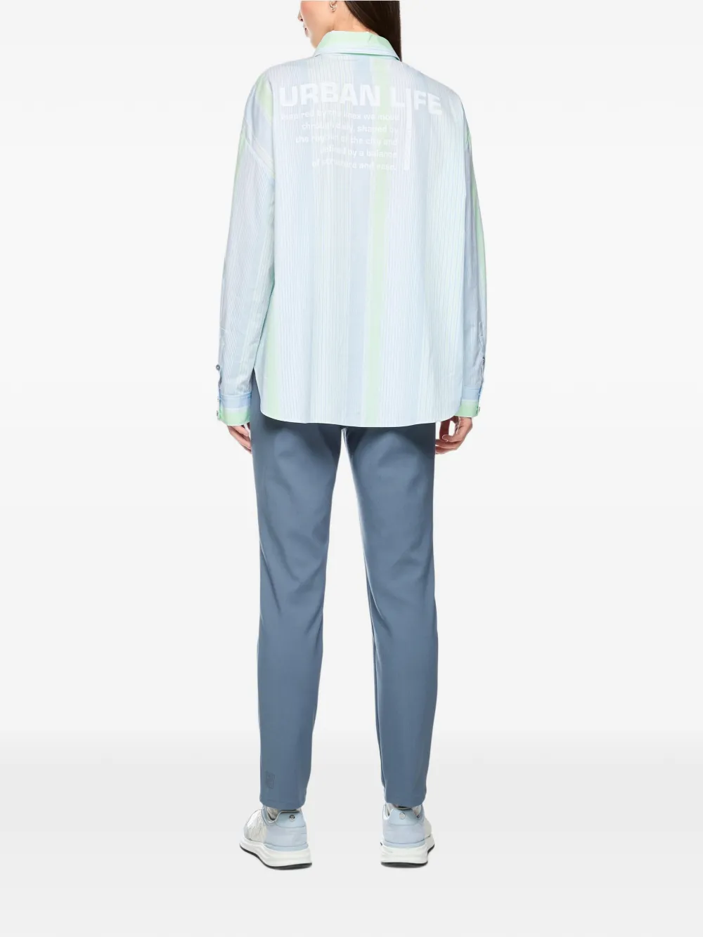 MARCCAIN vertical-stripe logo-print shirt Blauw