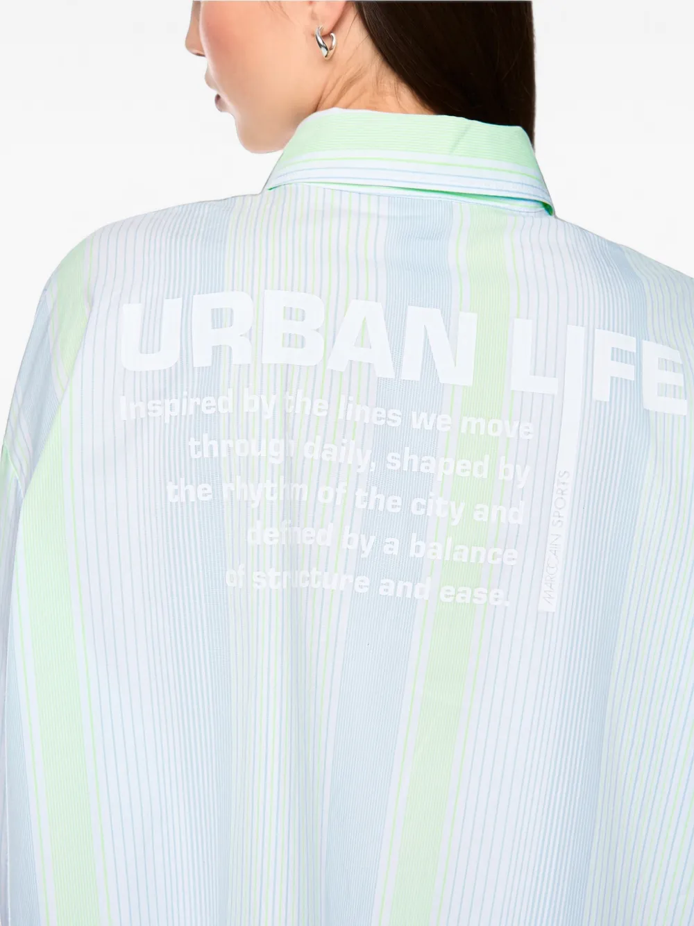 MARCCAIN vertical-stripe logo-print shirt Blauw