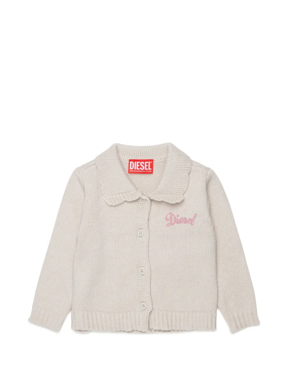 Diesel Kids logo-embroidered scalloped-collar cardigan - Toni neutri