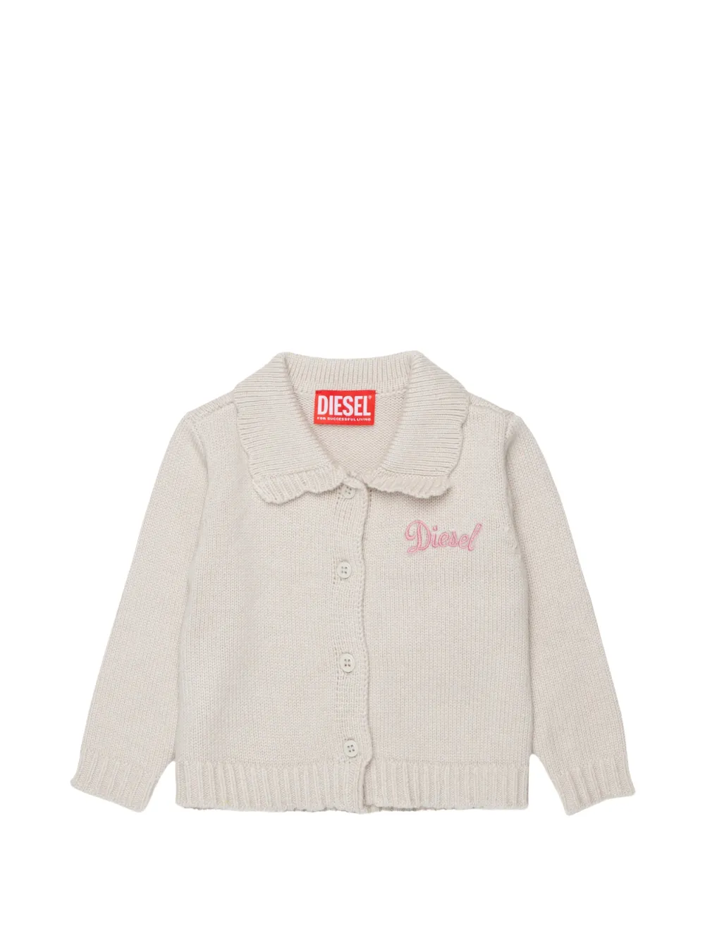 Diesel Kids logo-embroidered scalloped-collar cardigan - Neutrals