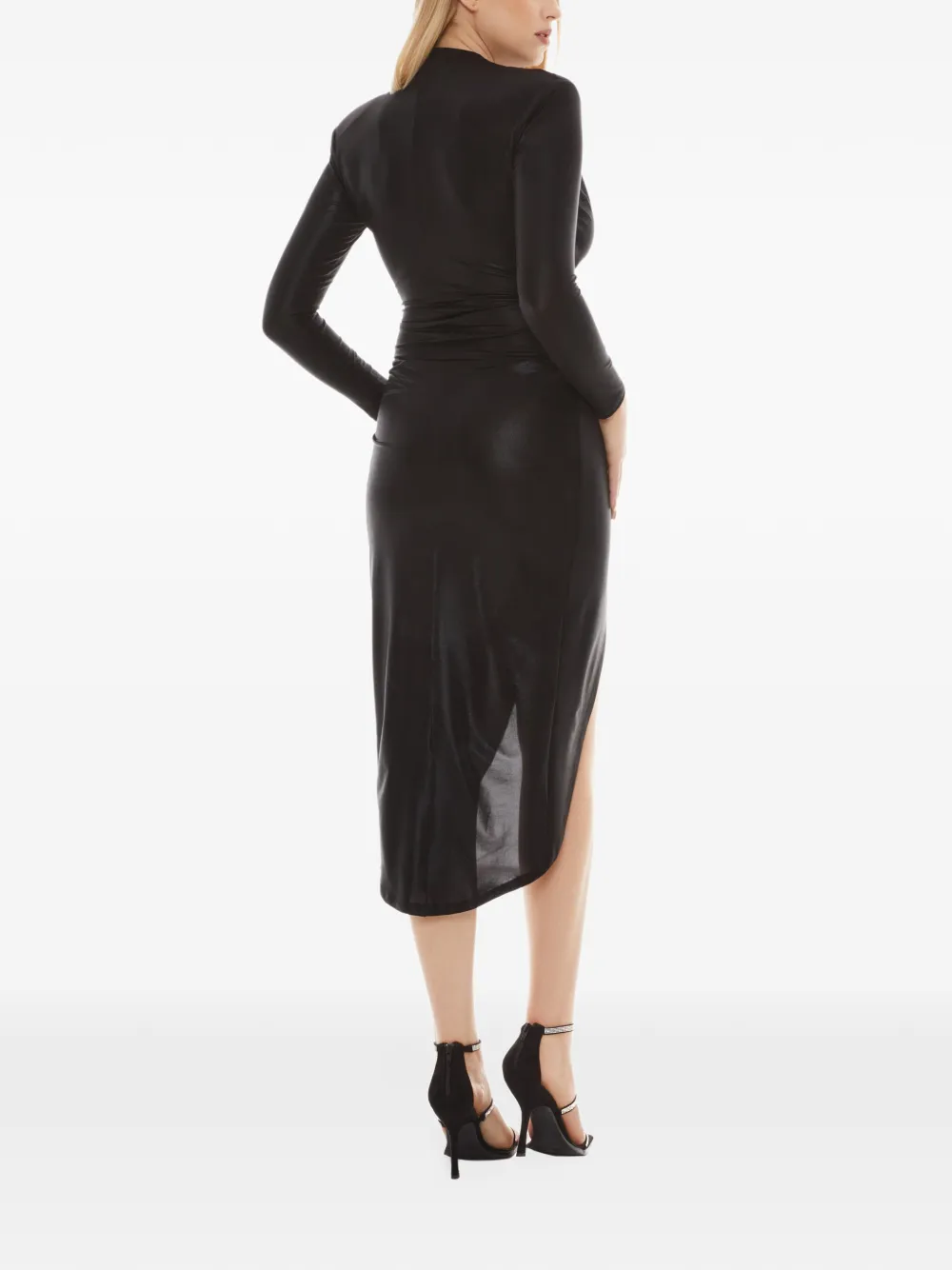 Tessitura ruched asymmetric midi dress Zwart