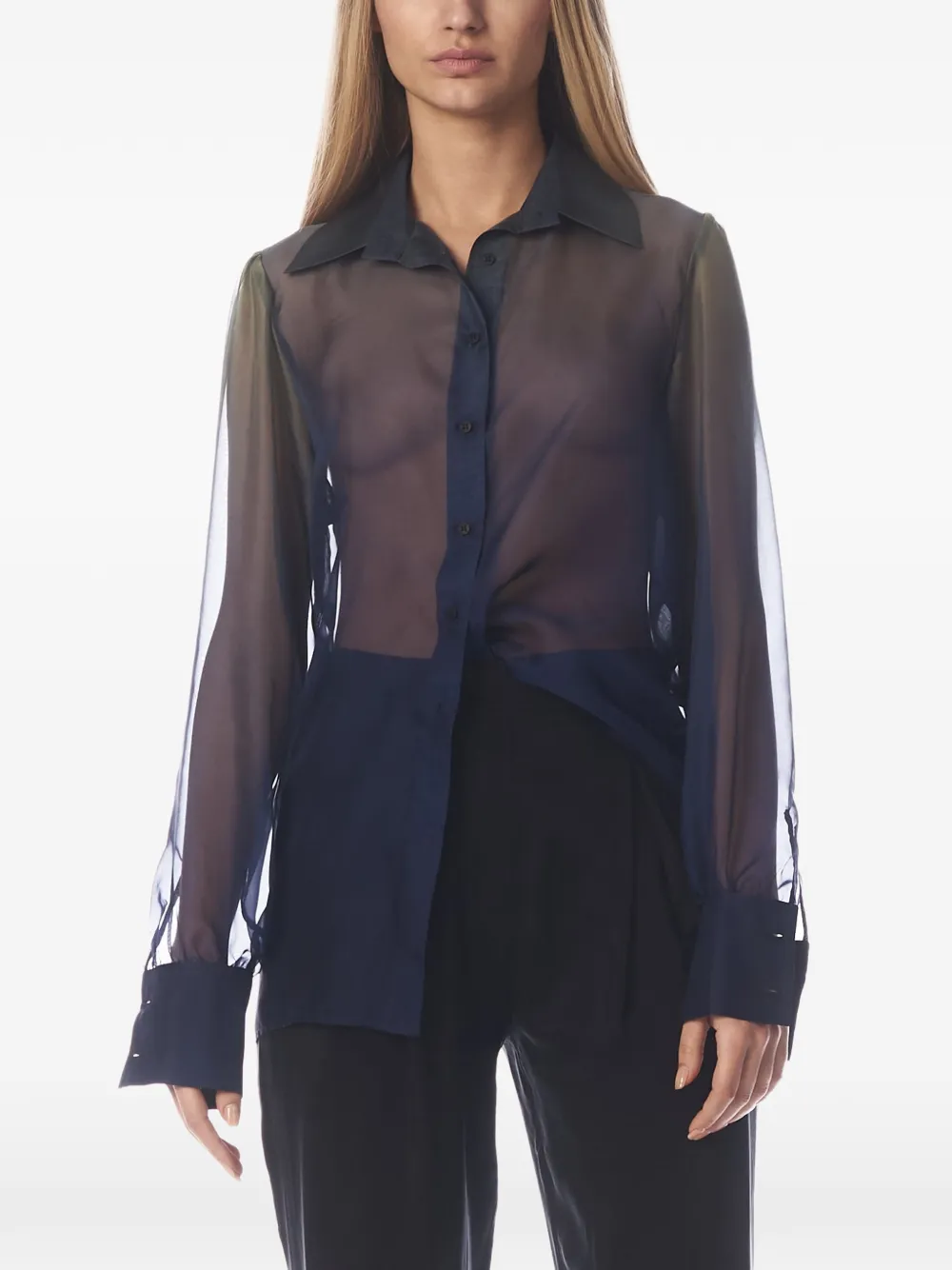 Tessitura The Navy semi-sheer silk shirt