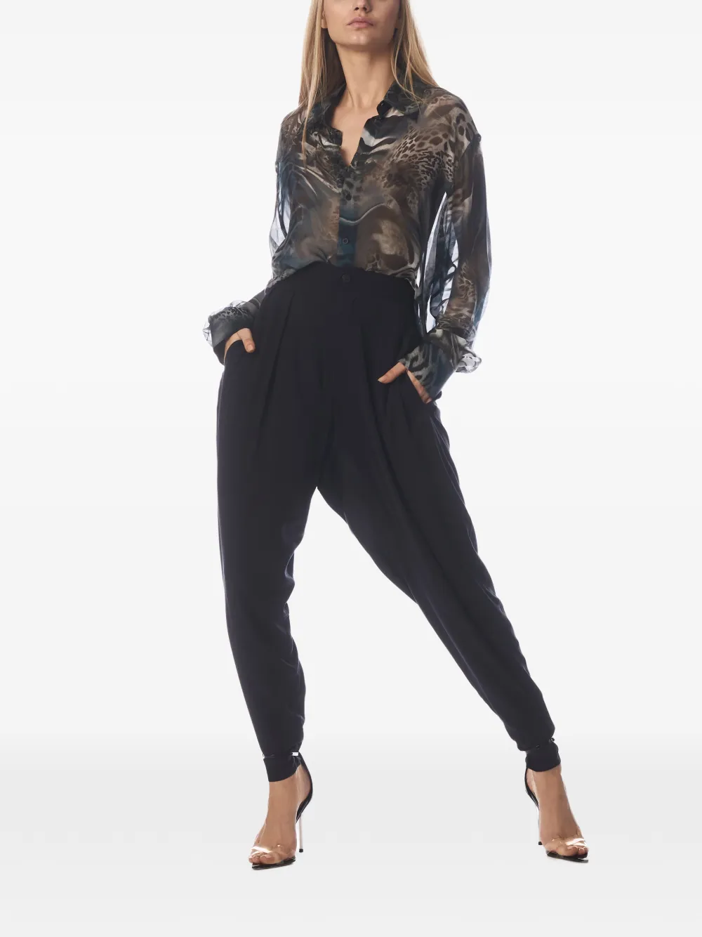 Tessitura low-crotch tapered trousers Zwart