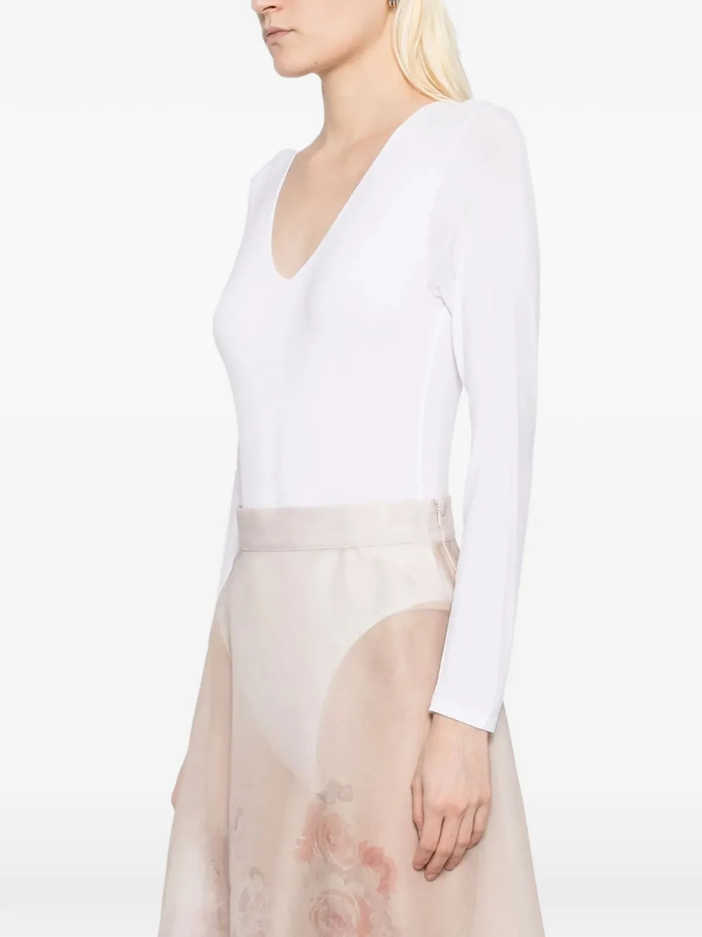 Tessitura V-neck long-sleeve bodysuit Zwart