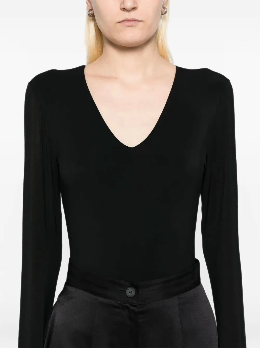 Tessitura V-neck long-sleeve bodysuit Zwart