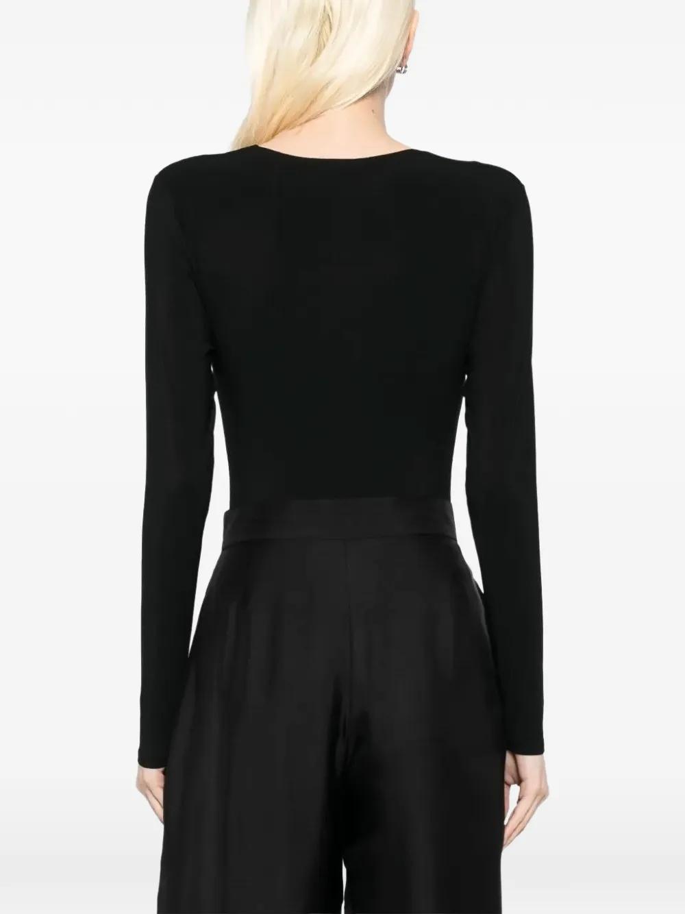 Tessitura V-neck long-sleeve bodysuit Zwart