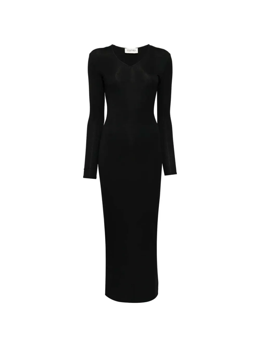 Tessitura Body Couture Abito lungo in maglia a coste con spacco laterale - Nero