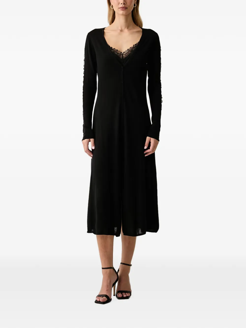 PINKO lace-trim button-front midi dress - Black