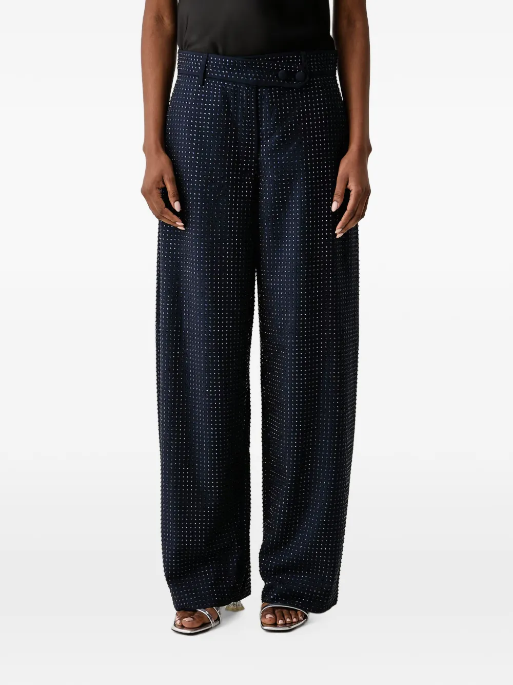 PINKO rhinestone-embellished wide-leg trousers