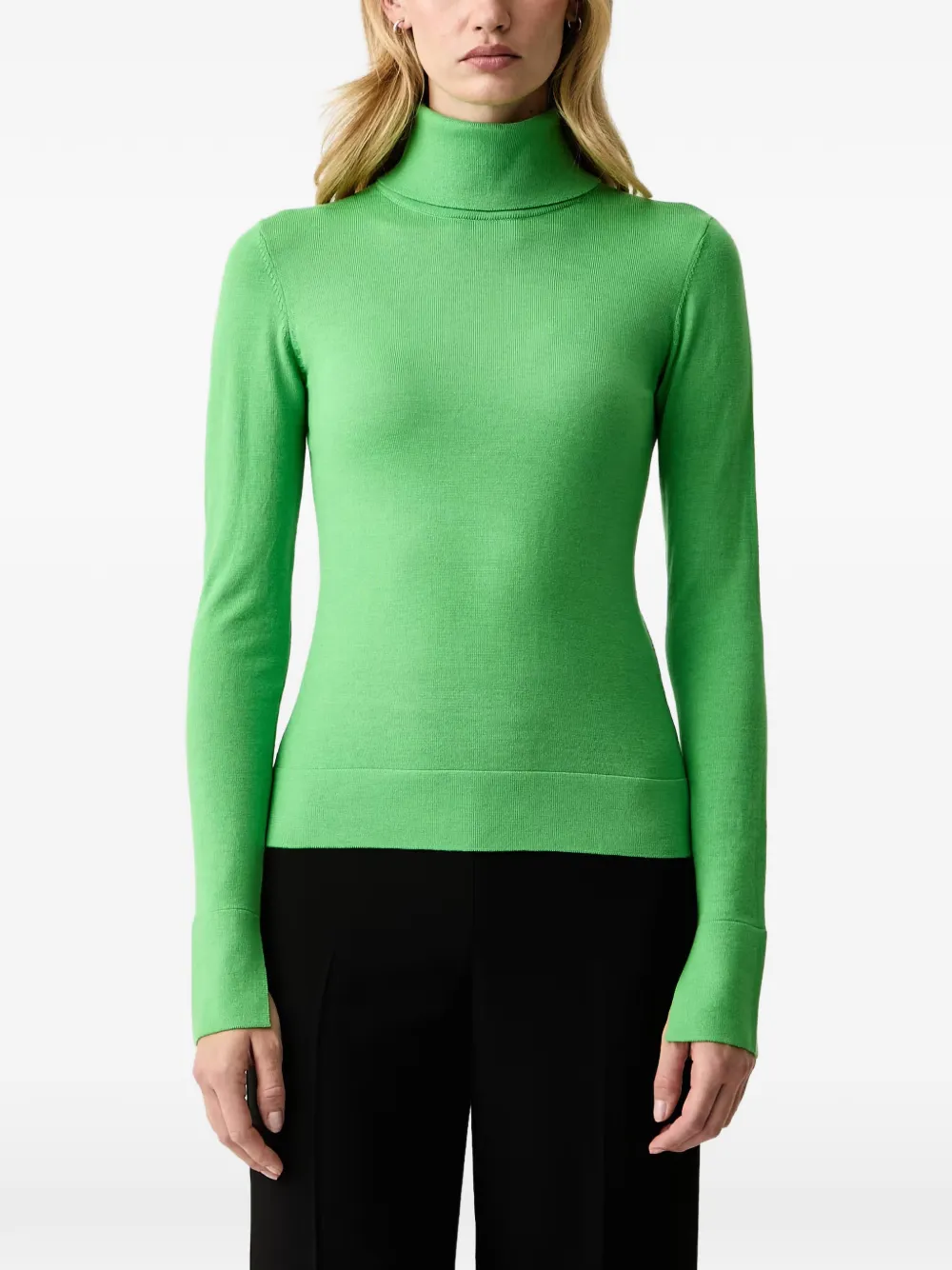 Patrizia Pepe turtleneck logo-plaque wool sweater - Vert
