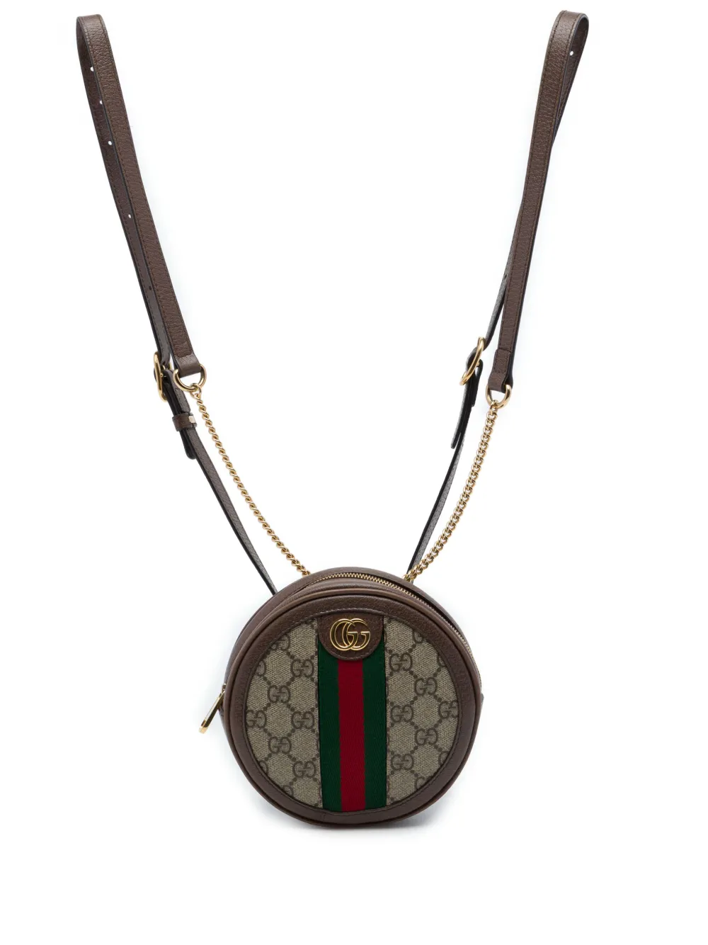 Gucci Pre-Owned mini sac à dos Ophidia rond GG Supreme à rayure Web (2016-2026) - Tons neutres Gucci Pre-Owned mini sac à dos Ophidia rond GG Supreme à rayure Web (2016-2026) - Tons neutres