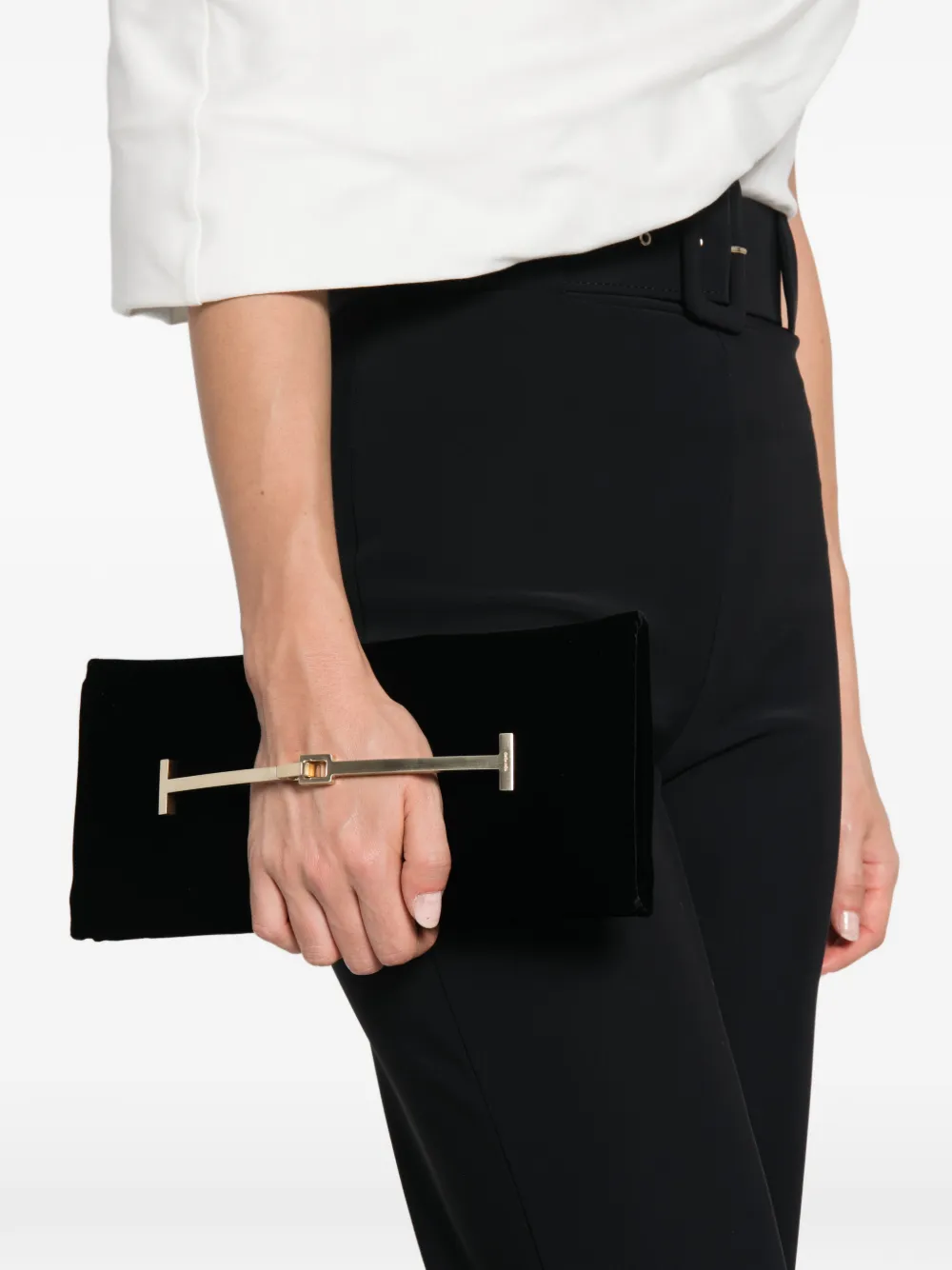 TOM FORD Fluwelen clutch met T-bandje Zwart