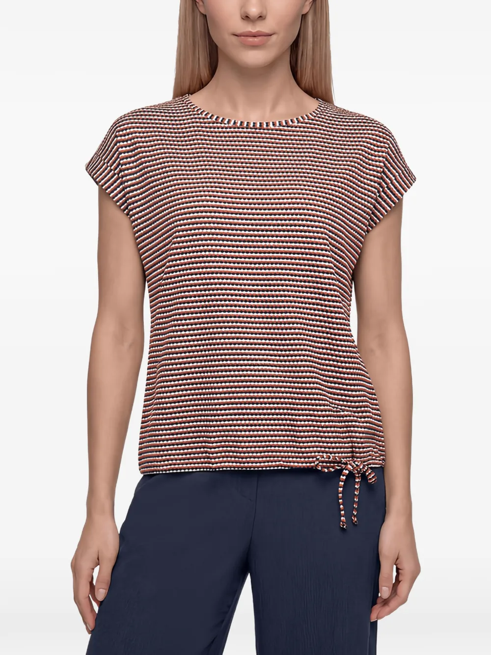 Betty Barclay Gestreept T-shirt met trekkoord bij de zoom Bruin