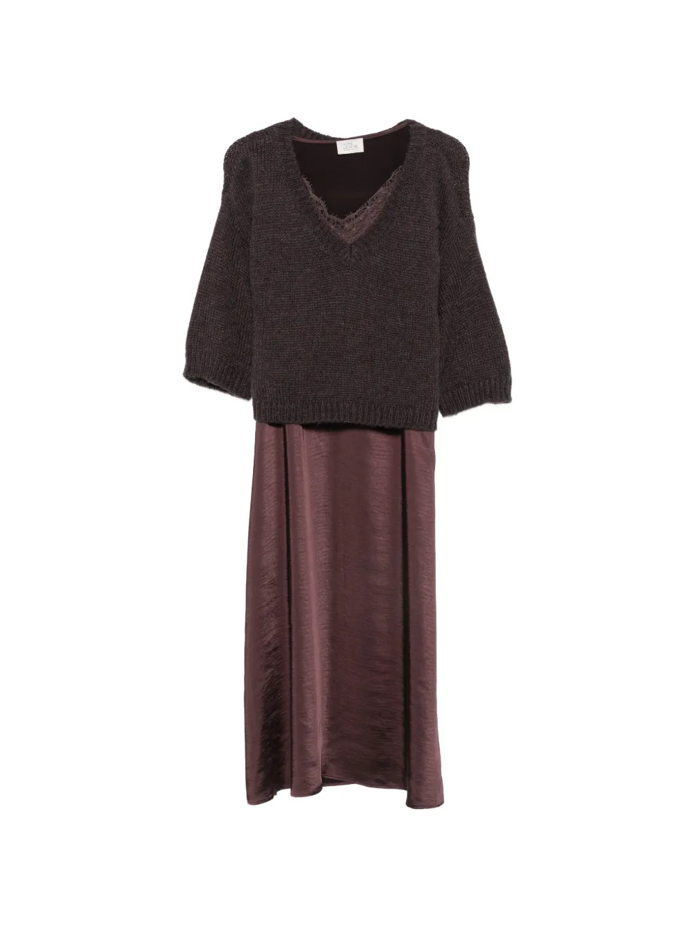 VERA MONT lace-trim satin midi dress - Marron