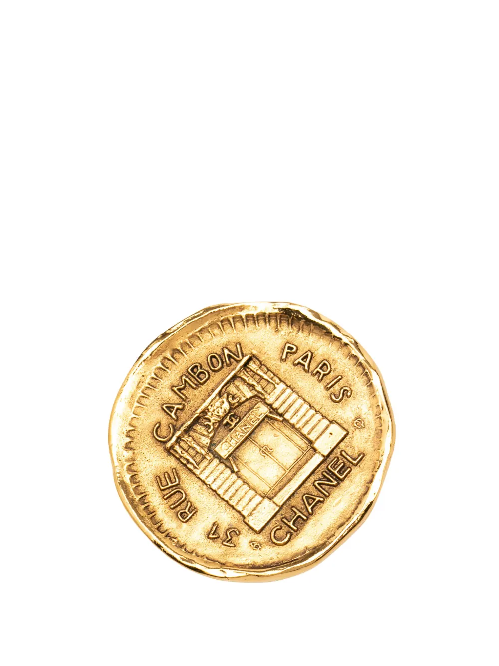 CHANEL Pre-Owned 1980-1990 Gold Plated 31 Rue Cambon Round Brooch costume brooch - Oro