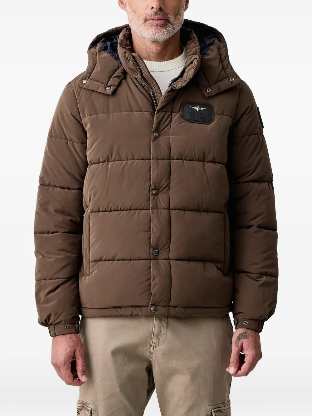 Aeronautica Militare quilted hooded jacket - Braun
