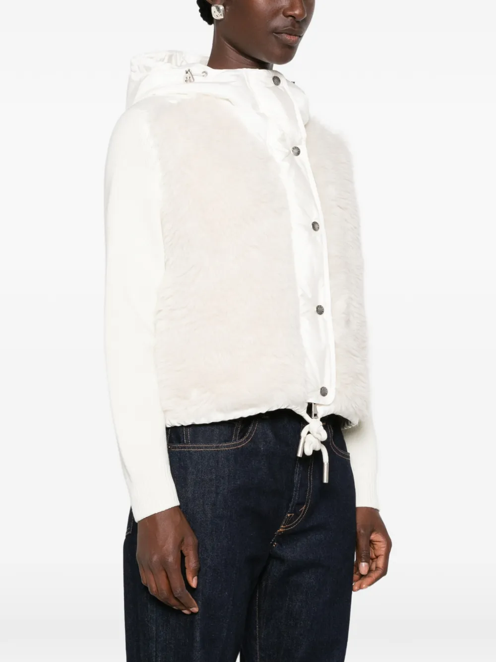 Moncler faux-fur panelled hoodie Wit