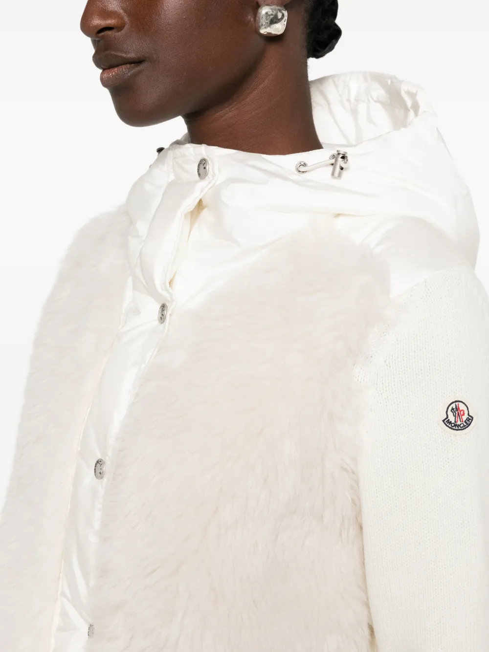 Moncler faux-fur panelled hoodie Wit