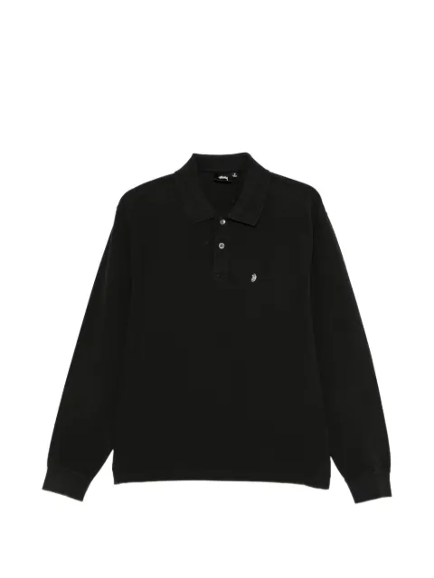 Stüssy playera tipo polo manga larga con logo bordado