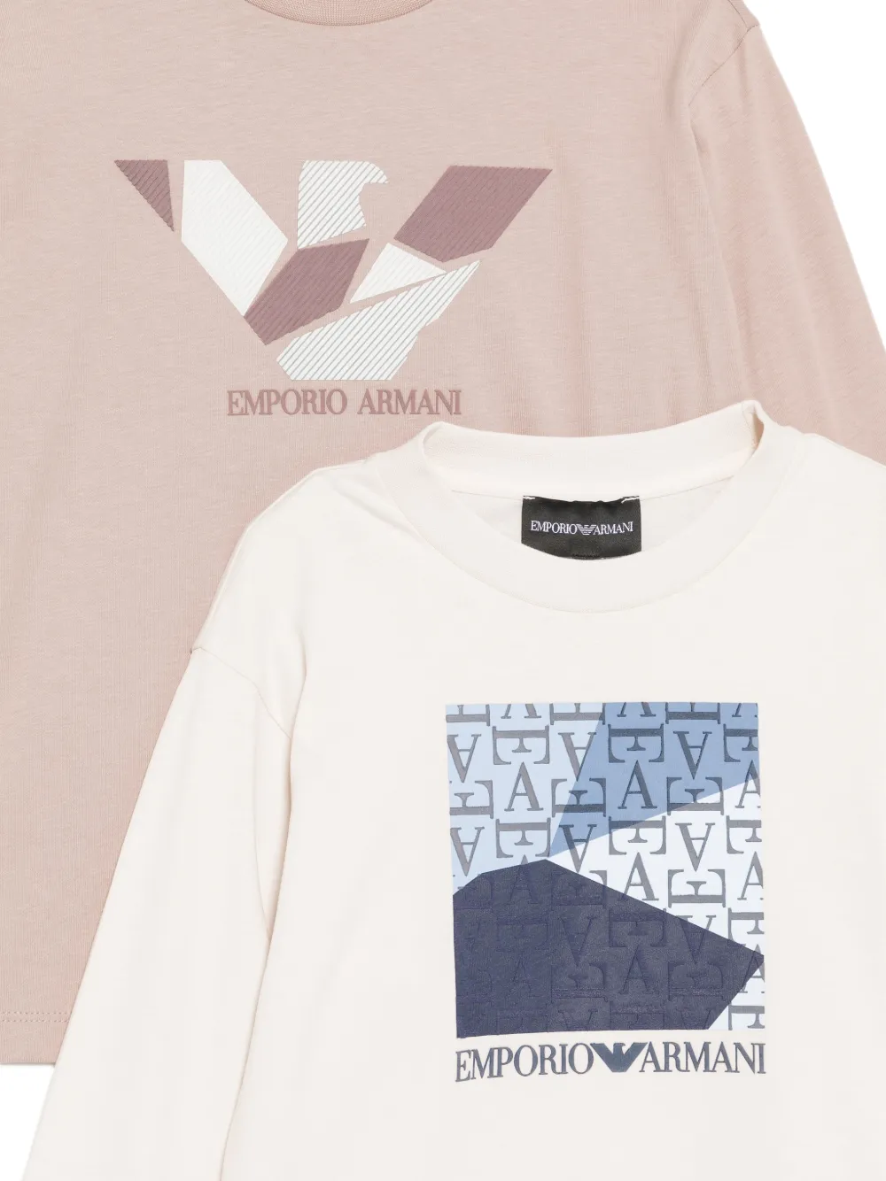 Emporio Armani Kids T-shirts met lange mouwen en logo-print Beige