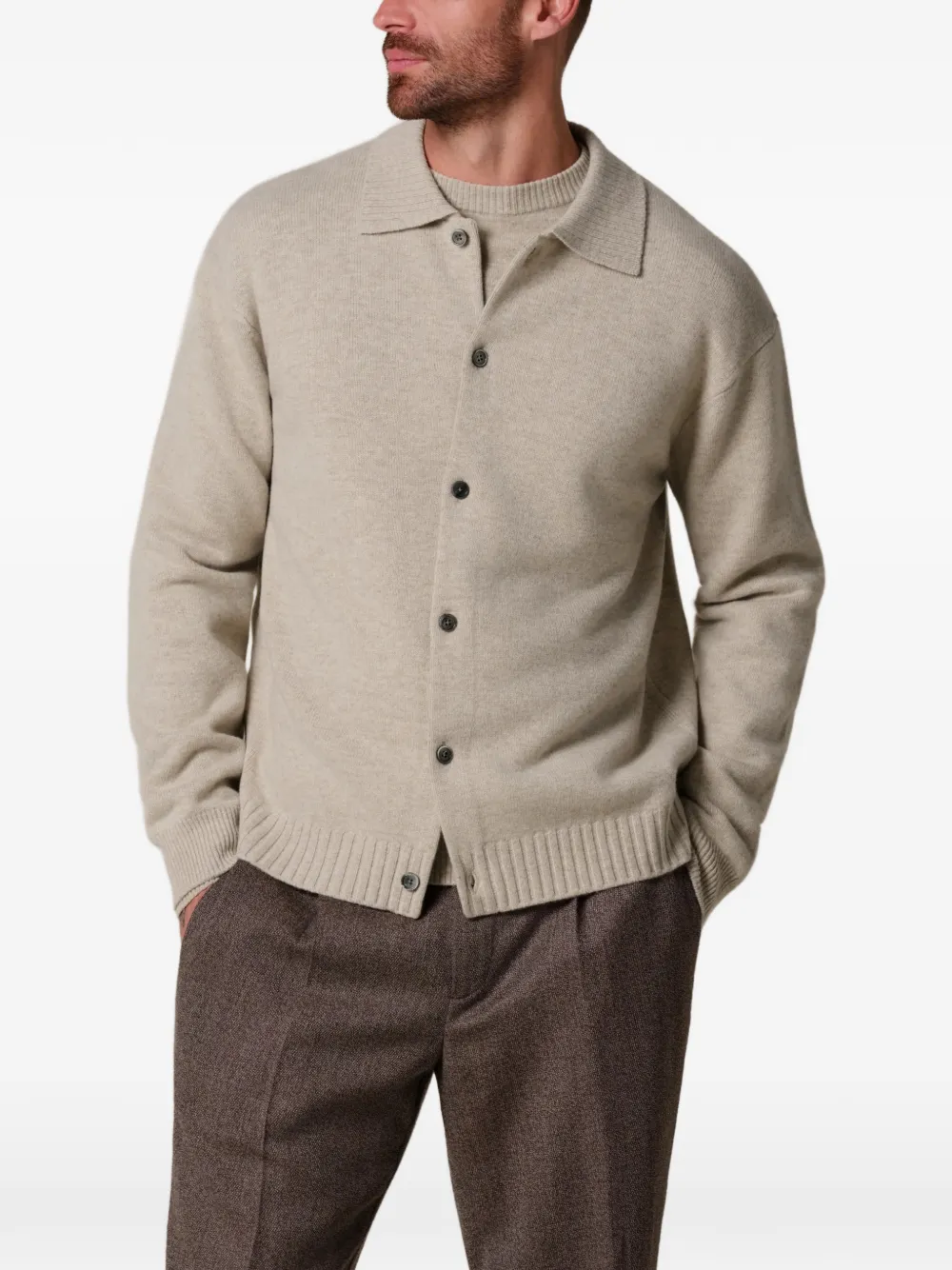 Profuomo Button-up vest met kraag Beige