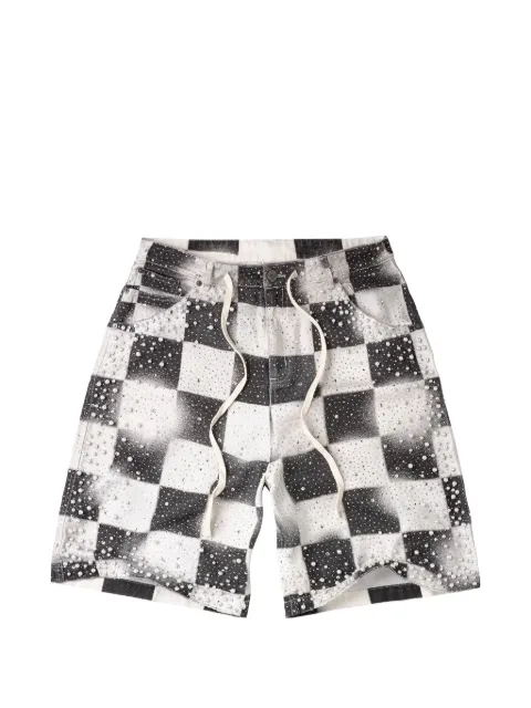 Vale check-print crystal-embellished denim shorts