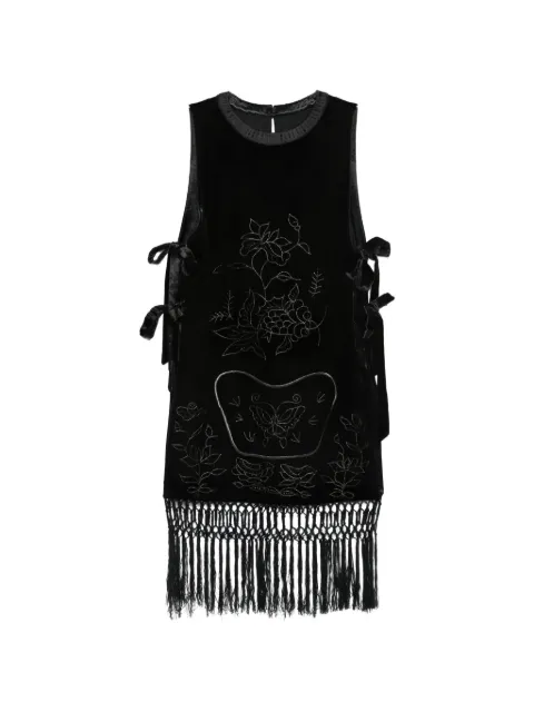 HUI MILANO Seem embroidered fringed mini dress