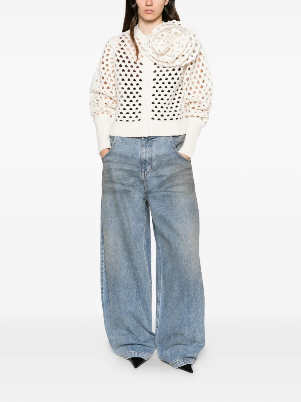 Blumarine ローズアップリケ カーディガン | ホワイト | FARFETCH JP