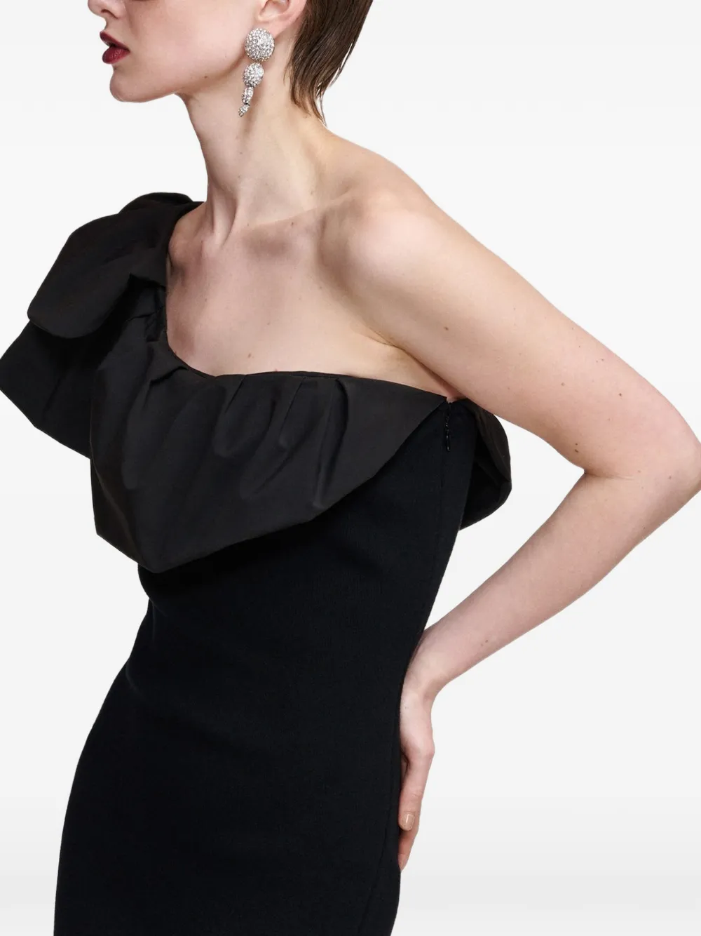 Essentiel Antwerp Klack ruffled asymmetric slim-fit midi dress Zwart