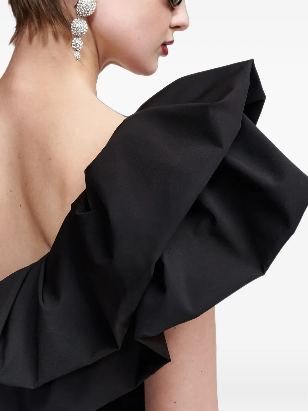 Essentiel Antwerp Klack ruffled asymmetric slim-fit midi dress Zwart