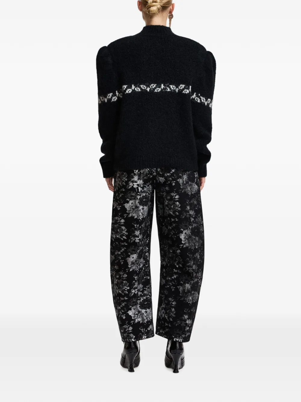 Essentiel Antwerp Kalendar floral-jacquard stand-up collar sweater Zwart