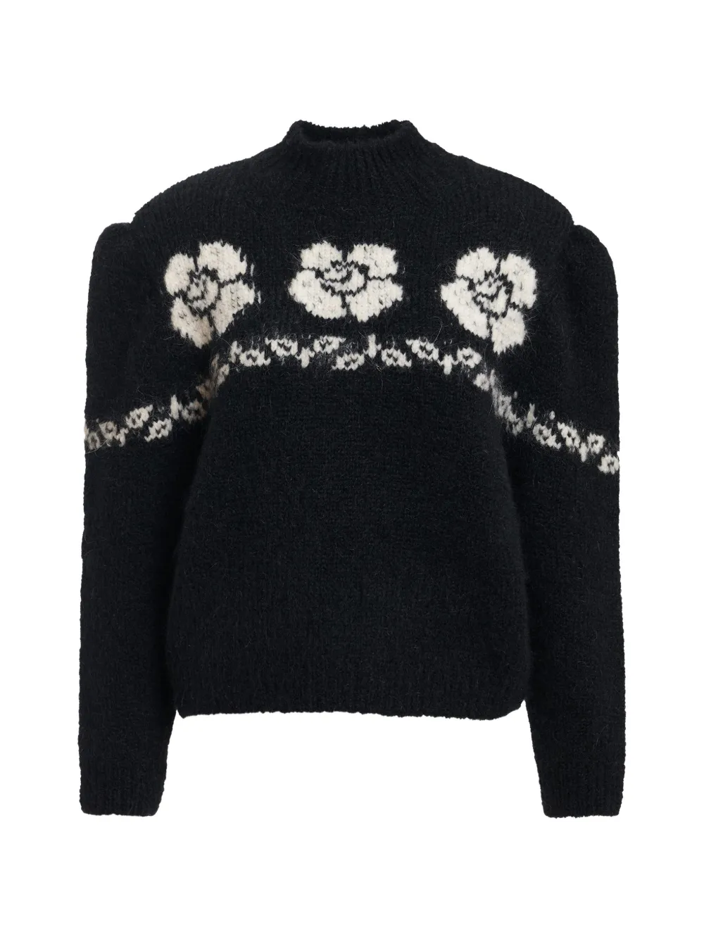 Essentiel Antwerp Maglione Kalendar con colletto rialzato e motivo floreale jacquard - Nero
