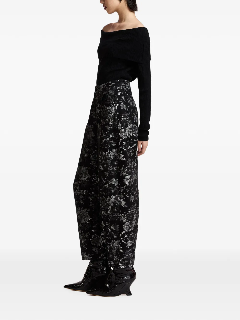 Essentiel Antwerp Killy off-shoulder ribbed-knit sweater Zwart