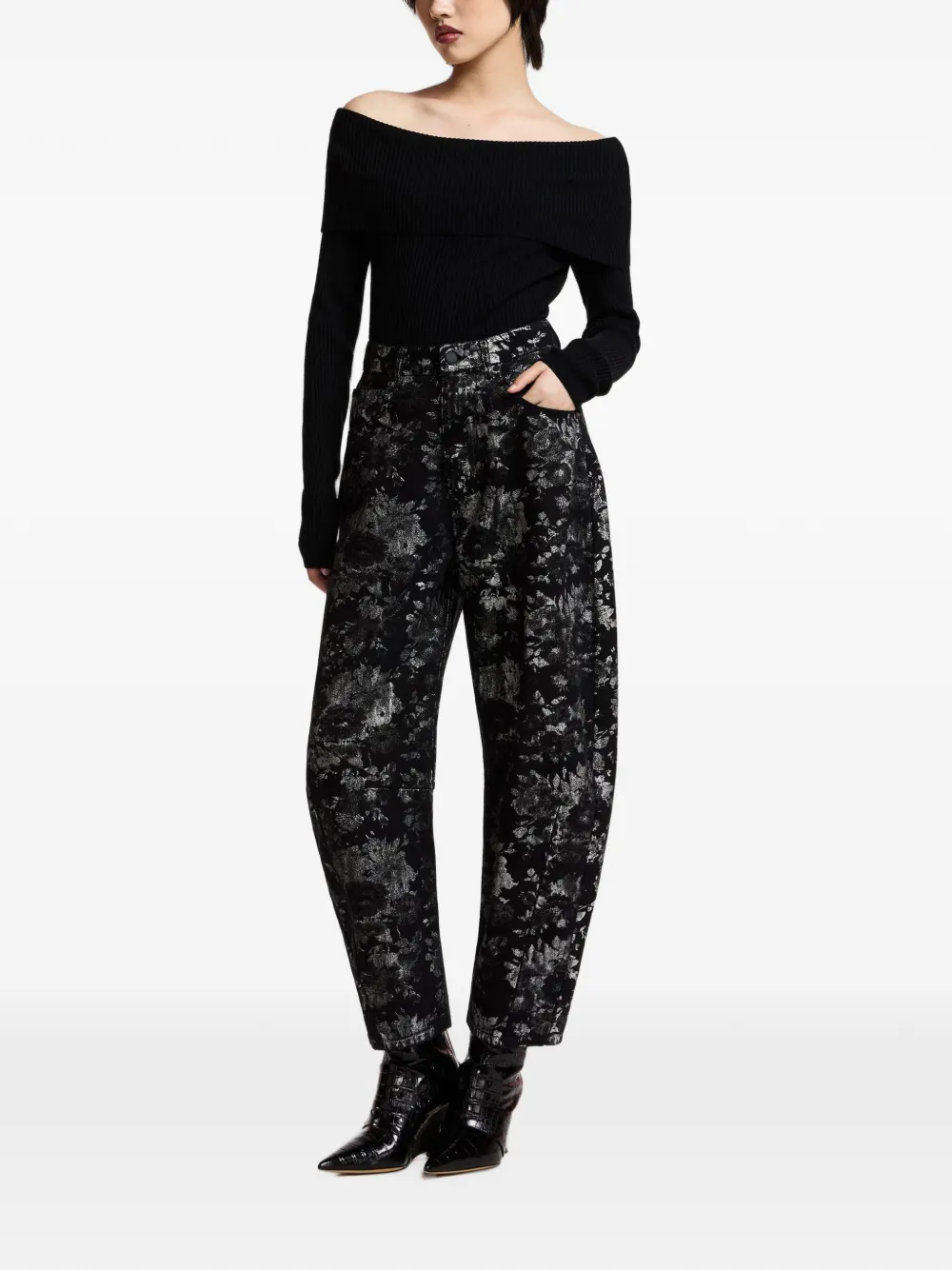 Essentiel Antwerp Killy off-shoulder ribbed-knit sweater Zwart