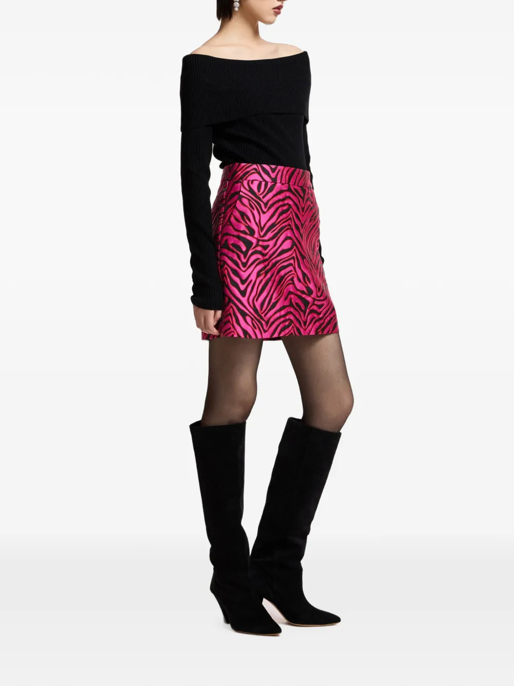 Essentiel Antwerp Kinley zebra-motif jacquard A-line mini skirt Roze