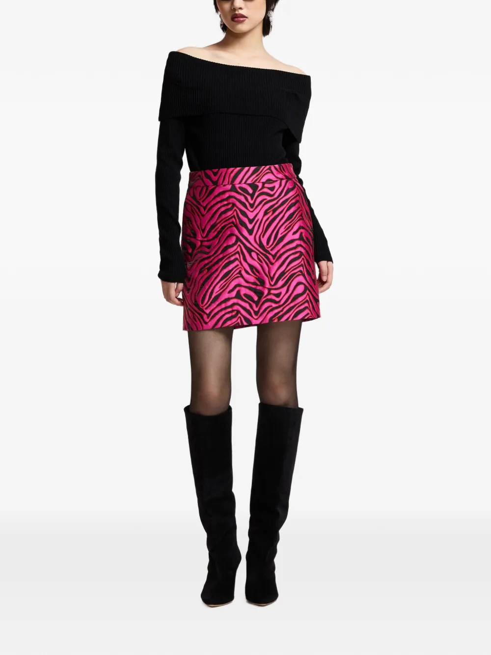 Essentiel Antwerp Kinley zebra-motif jacquard A-line mini skirt Roze